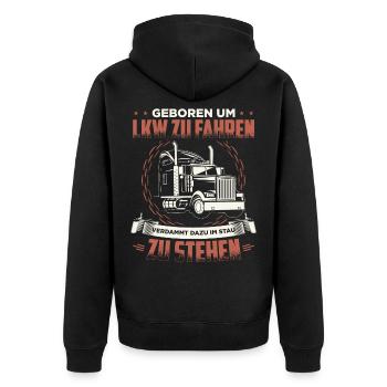 Fernfahrer - Unisex Premium Bio Zip Hoodie - Schwarz - Hinten - Nico (187cm)