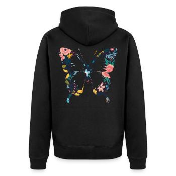 Niedlicher Blumen Schmetterling - Unisex Premium Bio Zip Hoodie - Schwarz - Hinten - Nico (187cm)