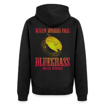 Bluegrass Banjo Gitarre - Unisex Premium Bio Zip Hoodie - Schwarz - Hinten - Nico (187cm)