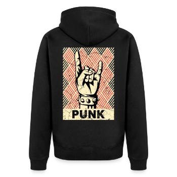 Punk Vintage Teufelshorn Punks - Unisex Premium Bio Zip Hoodie - Schwarz - Hinten - Nico (187cm)