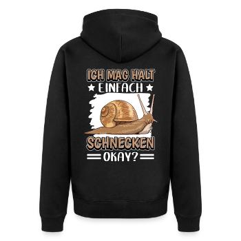 Ich mag halt einfach Schnecken Okay? - Unisex Premium Bio Zip Hoodie - Schwarz - Hinten - Nico (187cm)