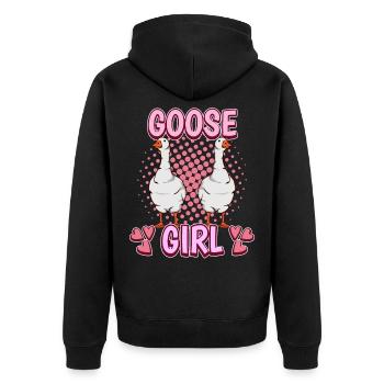 Gänse Goose Girl - Unisex Premium Bio Zip Hoodie - Schwarz - Hinten - Nico (187cm)