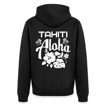 Tahiti Aloha Palmen Sonne Meer Urlaub - Unisex Premium Bio Zip Hoodie - Schwarz - Hinten - Nico (187cm)