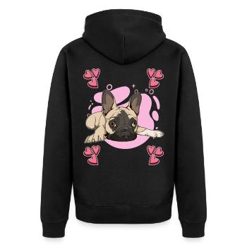 French Bulldog Frenchie Heart Design - Unisex Premium Organic Zip Hoodie - black - Back - Nico (187cm)