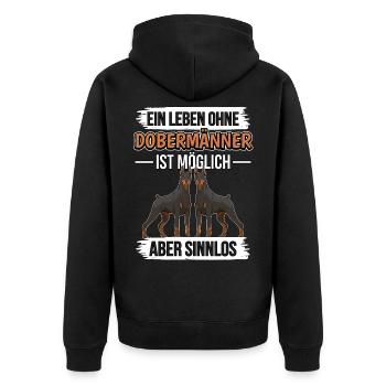Ein Leben ohne Dobermänner - Unisex Premium Bio Zip Hoodie - Schwarz - Hinten - Nico (187cm)