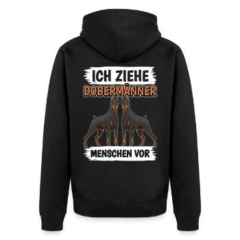 Ich ziehe Dobermänner Menschen vor - Unisex Premium Bio Zip Hoodie - Schwarz - Hinten - Nico (187cm)