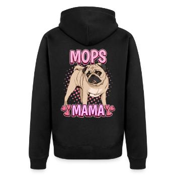 Mops Mama - Unisex Premium Bio Zip Hoodie - Schwarz - Hinten - Nico (187cm)