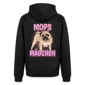 Mops Mädchen - Unisex Premium Bio Zip Hoodie - Schwarz - Hinten - Nico (187cm)