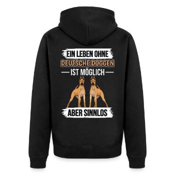 Deutsche Dogge Ein Leben ohne Deutsche Doggen - Unisex Premium Bio Zip Hoodie - Schwarz - Hinten - Nico (187cm)