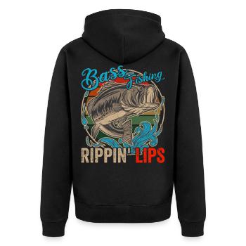Bass Fisching Rippin Lips Lustige Angler - Unisex Premium Bio Zip Hoodie - Schwarz - Hinten - Nico (187cm)