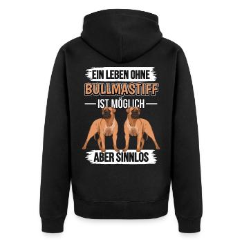 Bullmastiff Ein Leben ohne Bullmastiffs - Unisex Premium Bio Zip Hoodie - Schwarz - Hinten - Nico (187cm)