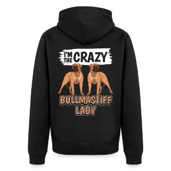 Bullmastiff I'm The Crazy Bullmastiff Lady - Unisex Premium Organic Zip Hoodie - black - Back - Nico (187cm)