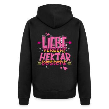 Liebe vergeht Hektar besteht - Unisex Premium Bio Zip Hoodie - Schwarz - Hinten - Nico (187cm)