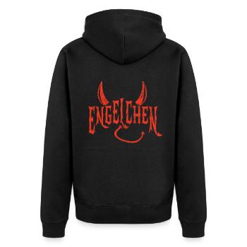 Engelchen Teufel Engel Teufelchen Hörner - Unisex Premium Bio Zip Hoodie - Schwarz - Hinten - Nico (187cm)