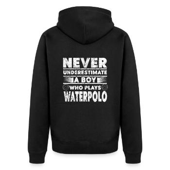 Waterpolo Wasserball Wasser Sport Ball - Unisex Premium Bio Zip Hoodie - Schwarz - Hinten - Nico (187cm)