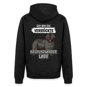 Neufundländer Die verrückte Neufundländer Lady - Unisex Premium Bio Zip Hoodie - Schwarz - Hinten - Nico (187cm)