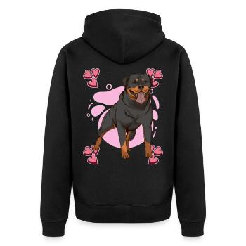 Rottweiler Heart Design - Unisex Premium Organic Zip Hoodie - black - Back - Nico (187cm)