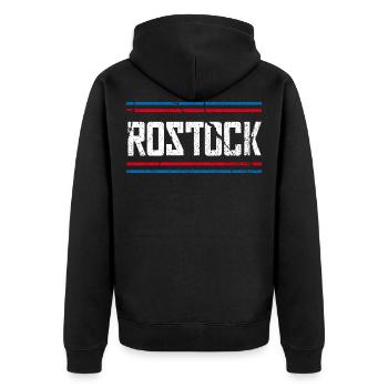 Rostock - Unisex Premium Bio Zip Hoodie - Schwarz - Hinten - Nico (187cm)