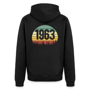 Year of birth born in 1963 - Unisex Premium Organic Zip Hoodie - black - Back - Nico (187cm)