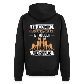 Deutscher Schäferhund Ein Leben ohne - Unisex Premium Bio Zip Hoodie - Schwarz - Hinten - Nico (187cm)