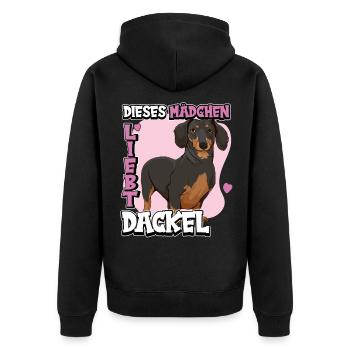 Dackel Dieses Mädchen liebt Dackel - Unisex Premium Bio Zip Hoodie - Schwarz - Hinten - Nico (187cm)
