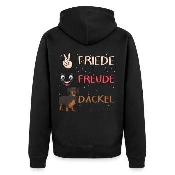 Dackel Friede Freude Dackel - Unisex Premium Bio Zip Hoodie - Schwarz - Hinten - Nico (187cm)