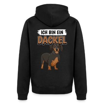 Dackel Ich bin ein Dackel - Unisex Premium Bio Zip Hoodie - Schwarz - Hinten - Nico (187cm)