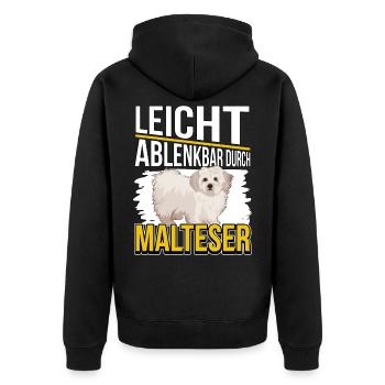 Malteser Leicht ablenkbar durch Malteser - Unisex Premium Bio Zip Hoodie - Schwarz - Hinten - Nico (187cm)
