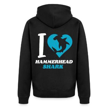 Hammerhai Liebe Hai Meerestiere Ozean - Unisex Premium Bio Zip Hoodie - Schwarz - Hinten - Nico (187cm)