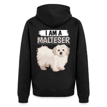 Malteser I Am A Malteser - Unisex Premium Bio Zip Hoodie - Schwarz - Hinten - Nico (187cm)