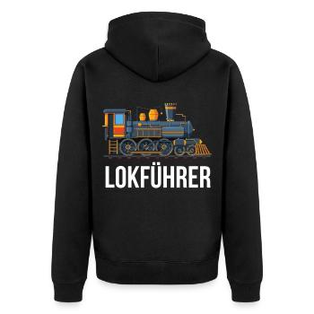 Lokführer Eisenbahn Dampflok Lok Einsteigen - Unisex Premium Bio Zip Hoodie - Schwarz - Hinten - Nico (187cm)
