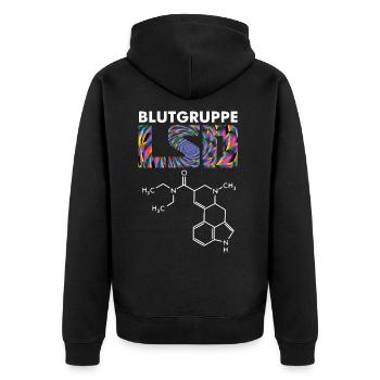 Blutgruppe LSD Strukturformel psychedelisch - Unisex Premium Bio Zip Hoodie - Schwarz - Hinten - Nico (187cm)