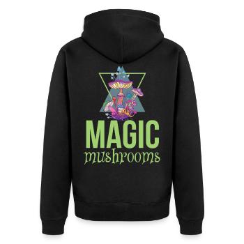 Magische Pilze Mushrooms Zauberpilze Zauberwald - Unisex Premium Bio Zip Hoodie - Schwarz - Hinten - Nico (187cm)
