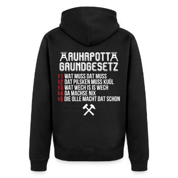 Ruhrpott Grundgesetz Ruhr Ruhrgebiet - Unisex Premium Bio Zip Hoodie - Schwarz - Hinten - Nico (187cm)