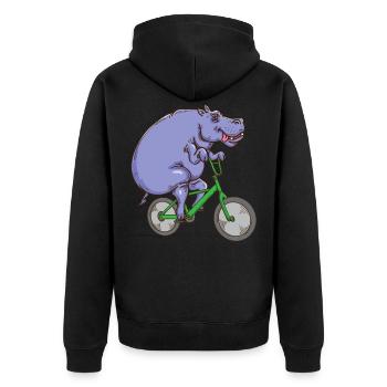 Nilpferd Geschenk Männer Fahrrad Lustiges Nilpferd - Unisex Premium Bio Zip Hoodie - Schwarz - Hinten - Nico (187cm)