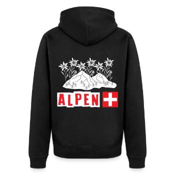 Schweizer Alpen Edelweiß Blume Edelweiss - Unisex Premium Bio Zip Hoodie - Schwarz - Hinten - Nico (187cm)