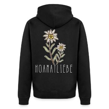 Alpen Edelweiß Hoamatliebe Schweiz Österreich - Unisex Premium Bio Zip Hoodie - Schwarz - Hinten - Nico (187cm)