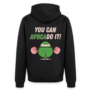 Avocado Fitness Avo Do It! Workout - Unisex Premium Bio Zip Hoodie - Schwarz - Hinten - Nico (187cm)