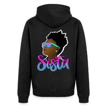 Black Sista Queen Melanin African American Women - Unisex Premium Bio Zip Hoodie - Schwarz - Hinten - Nico (187cm)
