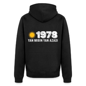Kurdistan 1978 Yan Mirin Ya Azadi - Unisex Premium Bio Zip Hoodie - Schwarz - Hinten - Nico (187cm)