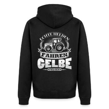 Echte helden fahren gelbe Felgen Trecker Bauernhof - Unisex Premium Bio Zip Hoodie - Schwarz - Hinten - Nico (187cm)