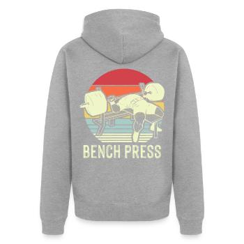 Bench Press Retro Workout Fitness Training - Unisex Premium Organic Zip Hoodie - heather grey - Back - Nico (187cm)