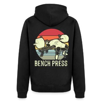 Bench Press Retro Workout Fitness Training - Unisex Premium Organic Zip Hoodie - black - Back - Nico (187cm)