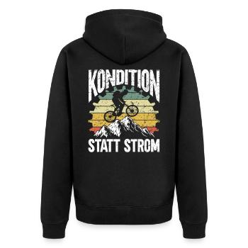 Radfahrer Kondition Statt Strom - Unisex Premium Bio Zip Hoodie - Schwarz - Hinten - Nico (187cm)