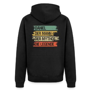 Daniel Mann Mythos Legende - Unisex Premium Bio Zip Hoodie - Schwarz - Hinten - Nico (187cm)