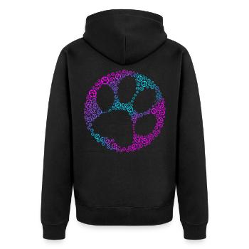 Pfotenabdruck Mit vielen Pfotenabdrücken - Unisex Premium Bio Zip Hoodie - Schwarz - Hinten - Nico (187cm)