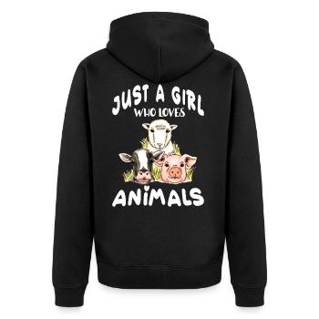 Juste une fille qui aime les animaux. Vache Mouton Cochon - Veste à capuche bio Premium Unisexe - noir - Dos - Nico (187cm)