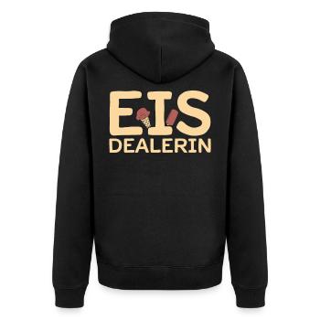 Eis Dealerin I Eiswaffeln Wassereis - Unisex Premium Bio Zip Hoodie - Schwarz - Hinten - Nico (187cm)