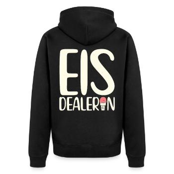 Eis Dealerin I Eiswaffeln Wassereis - Unisex Premium Bio Zip Hoodie - Schwarz - Hinten - Nico (187cm)