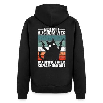 Geh Mir aus dem Weg du unnötiger Sozialkontakt - Unisex Premium Bio Zip Hoodie - Schwarz - Hinten - Nico (187cm)